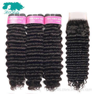 Quality Deep Wavy Cuticle Aligned Virgin Hair Extension Bundles With Closure